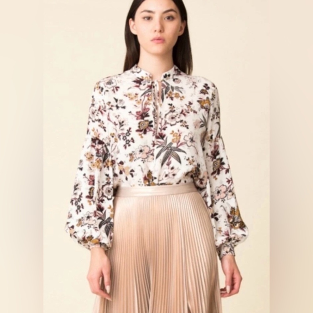 A.L.C. Size 6 • Long Sleeve Silk Blouse Shirt Top White Floral ALC.